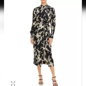 Rebecca Taylor NWT Silk Gabrielle Tie Neck Black and Cream Floral Dress